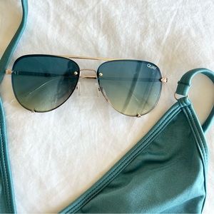 Quay x Desi Perkins High Key Mini Blue To Green Fade Sunglasses
